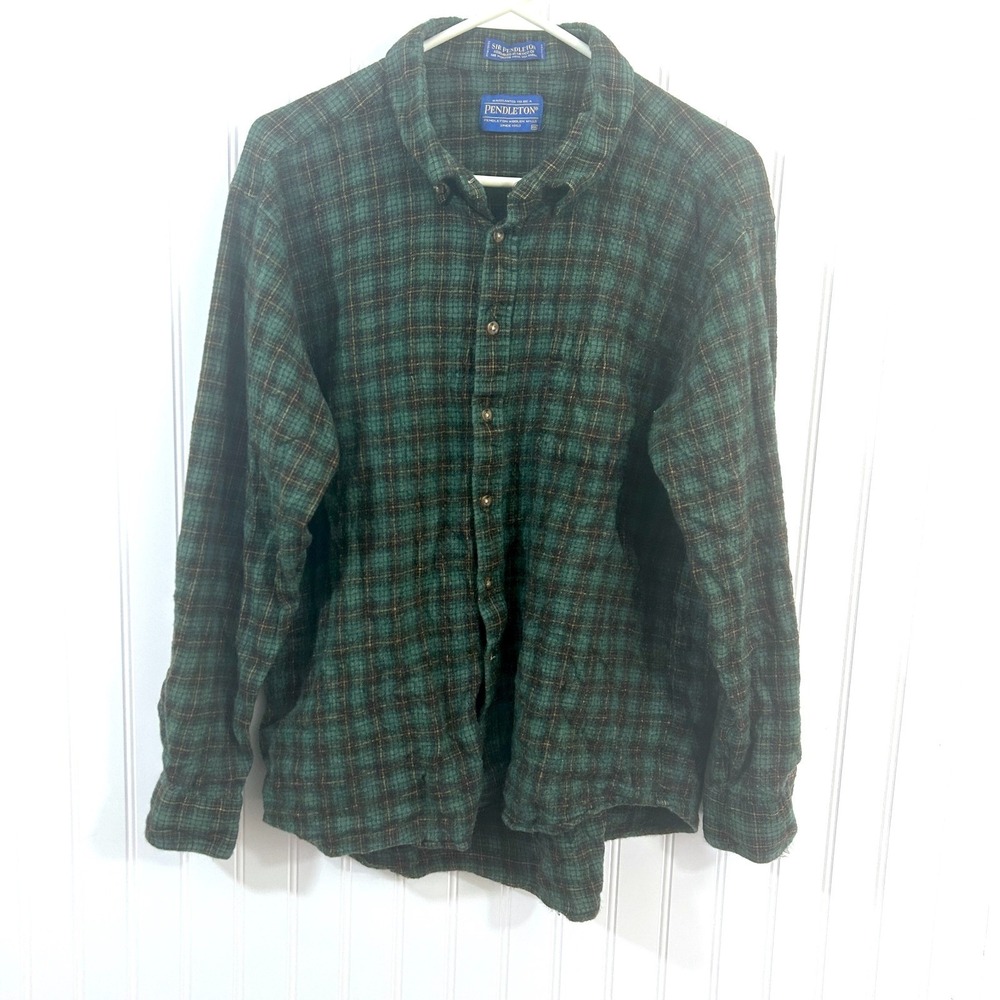 VTG Pendleton Shirt Authentic Green Plaid Tartan Wool Button Up Mens Large READ